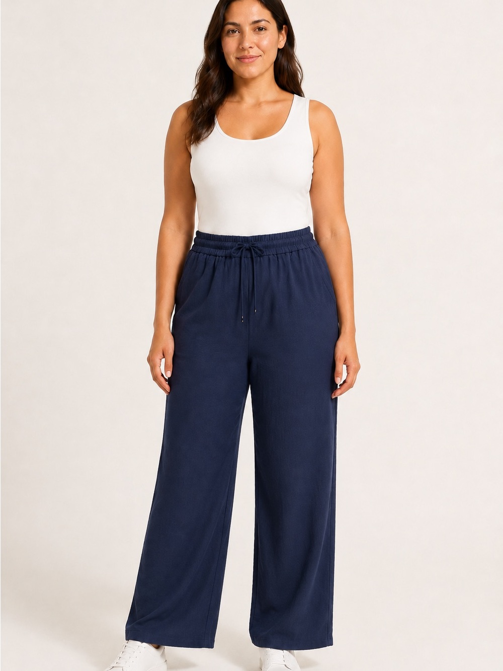 Halara Navy Wide Leg Pull-On Pants Size Large Tall